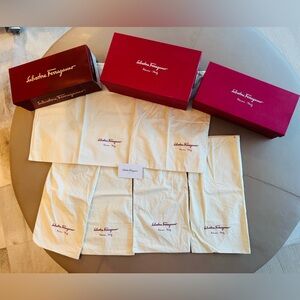 Salvatore Ferragamo Burgundy Boxes and Beige Dust Bags Collection